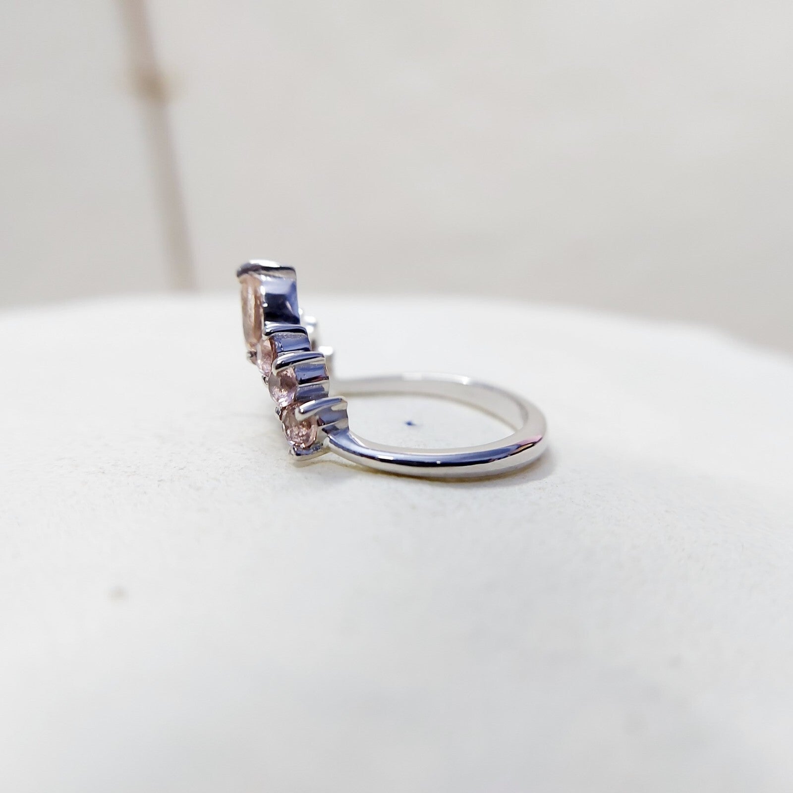 Morganite V Chevron Wedding Band Silver Art Deco Stacking Gift Women Ring US5~15