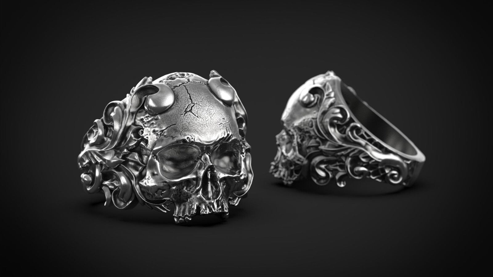 Vintage 925 Silver Skull Ring Bold Unique Handmade Biker Jewelry Ring US5~15