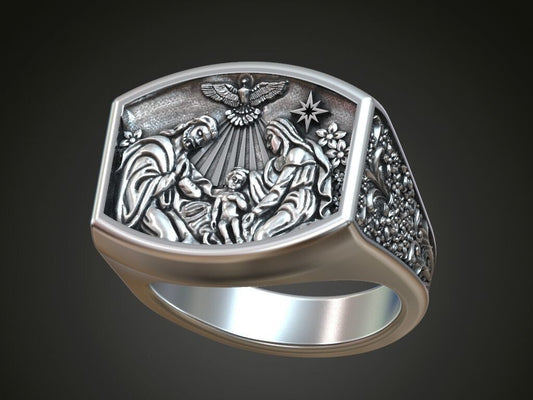 925 Sterling Silver Baby Jesus Nativity Star of Bethlehem Hail Mary Ring US5~15