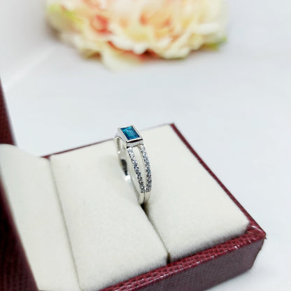 Silver Blue Tourmaline Baguette Shape Ring Women Birthstone Gift Ring Us5~ 15