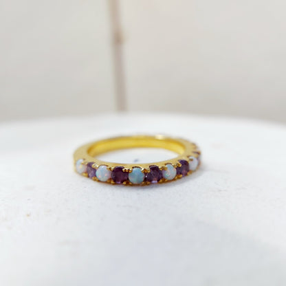 Opal Amethyst 925 Silver Ring Women Half Eternity Band Women Wedding Gift Us7~15