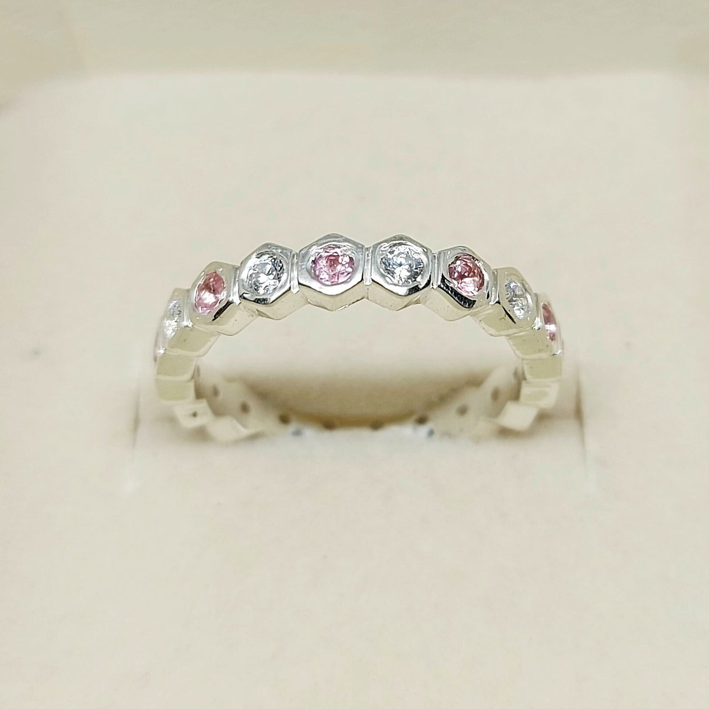 Natural Pink Tourmaline Eternity Band 925 Sterling Silver Wedding Band For Her