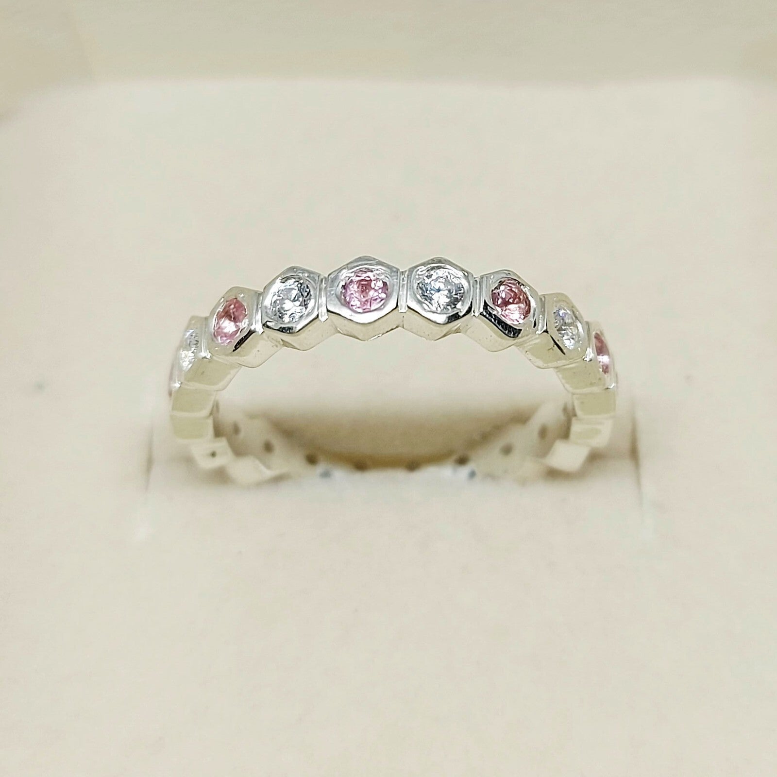 Natural Pink Tourmaline Eternity Band 925 Sterling Silver Wedding Band For Her