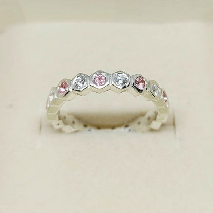 Natural Pink Tourmaline Eternity Band 925 Sterling Silver Wedding Band For Her
