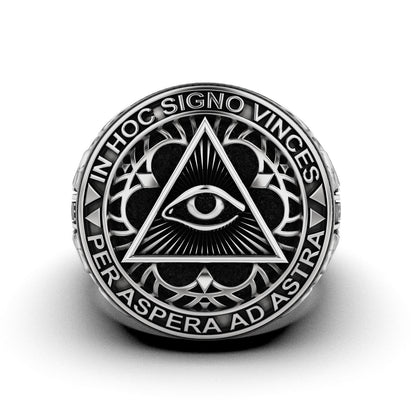 Masonic Freemason Third Eye 925 Sterling Silver Men's Biker Ring US7-15 Gift Men
