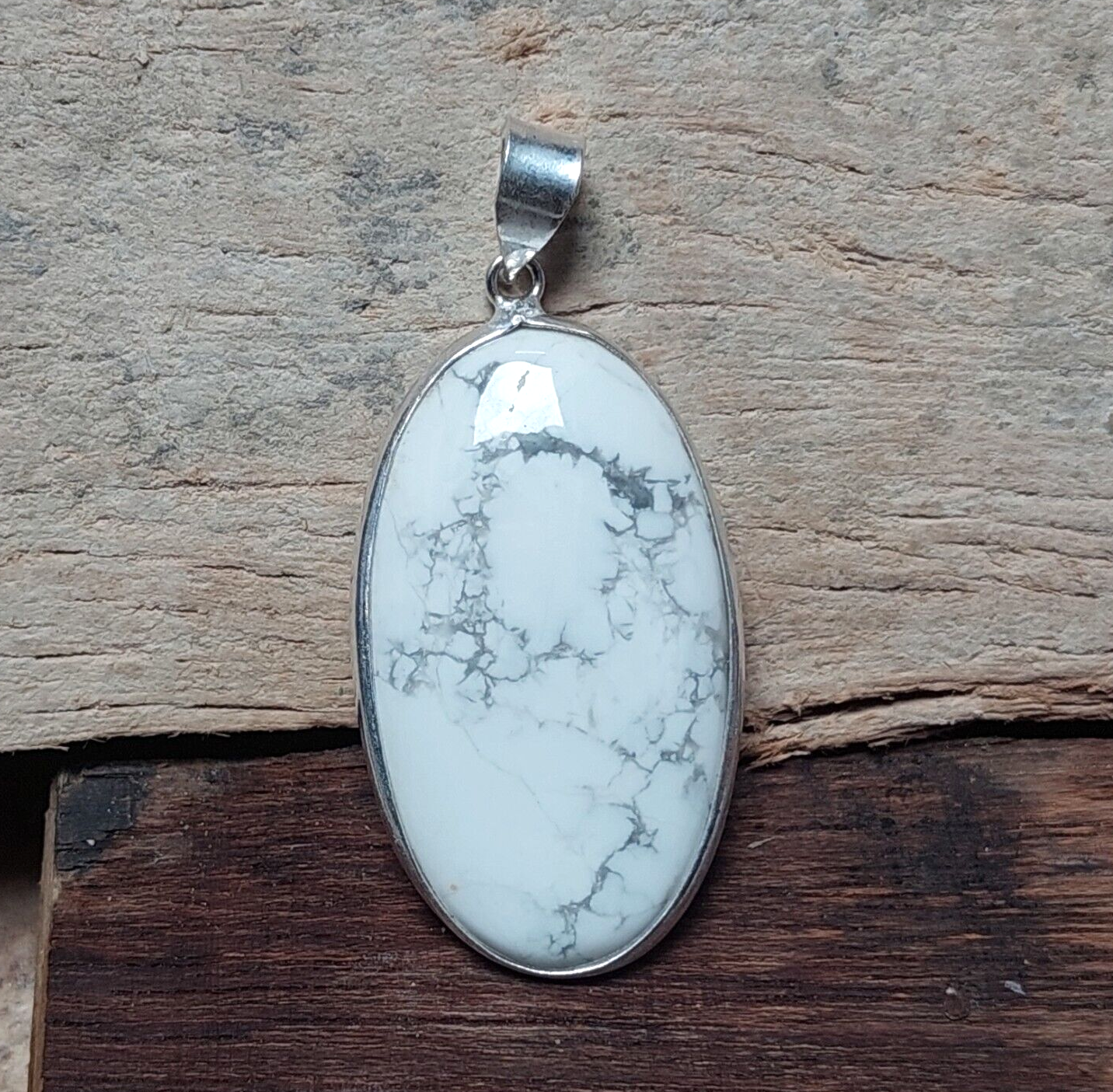 Oval White Howlite Pendant 925 Sterling Silver Pendant Gift For Women