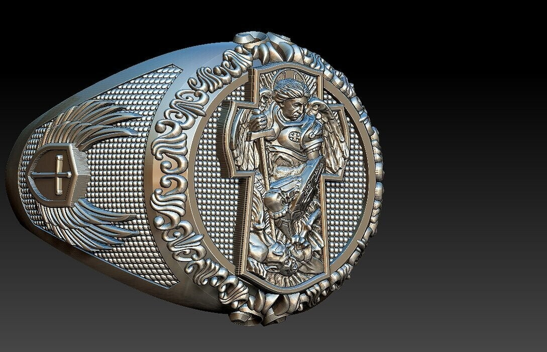 St Michael Archangel Ring 925 Sterling Silver San Miguel Amulet Men Gift US5~ 15