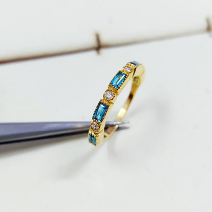 Lab Created Half Eternity Silver Band Aquamarine Baguette Cut Women Ring Us5~ 15