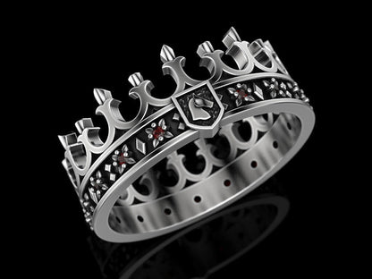 Mens Red Garnet King Crown Ring 925 Silver Gothic Punk Royal Ring Women US5-15