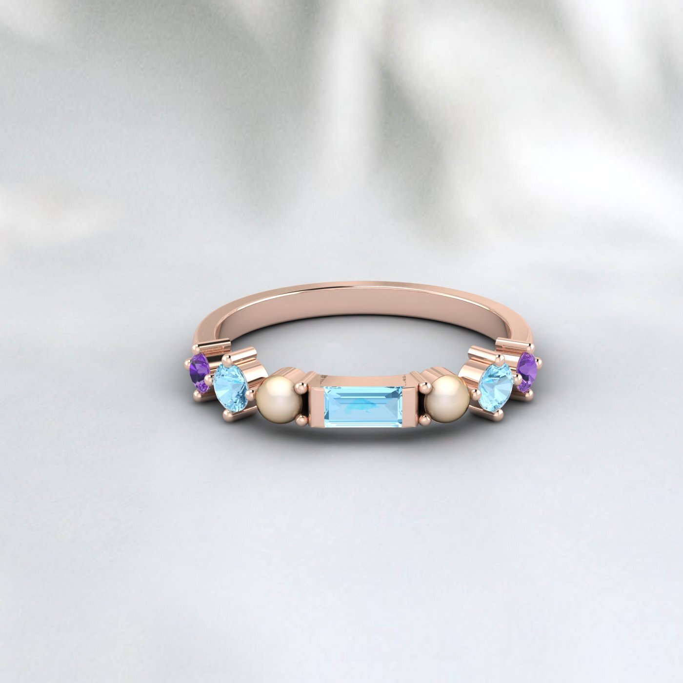 Natural Amethyst Baguette Cut Aquamarine Wedding Ring 925 Sterling Silver Ring  
