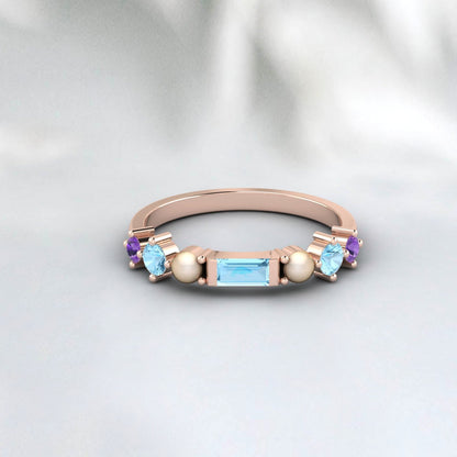 Natural Amethyst Baguette Cut Aquamarine Wedding Ring 925 Sterling Silver Ring  