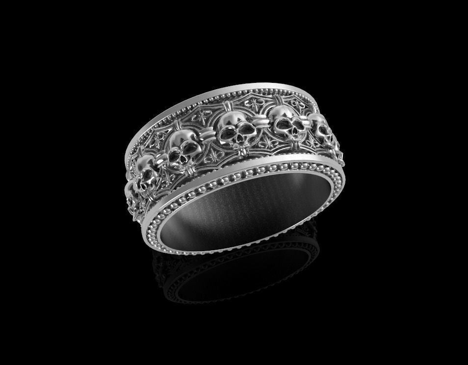 925 Sterling Silver Skull Ring Gothic Heavy Biker Band Men Women Punk US5~15