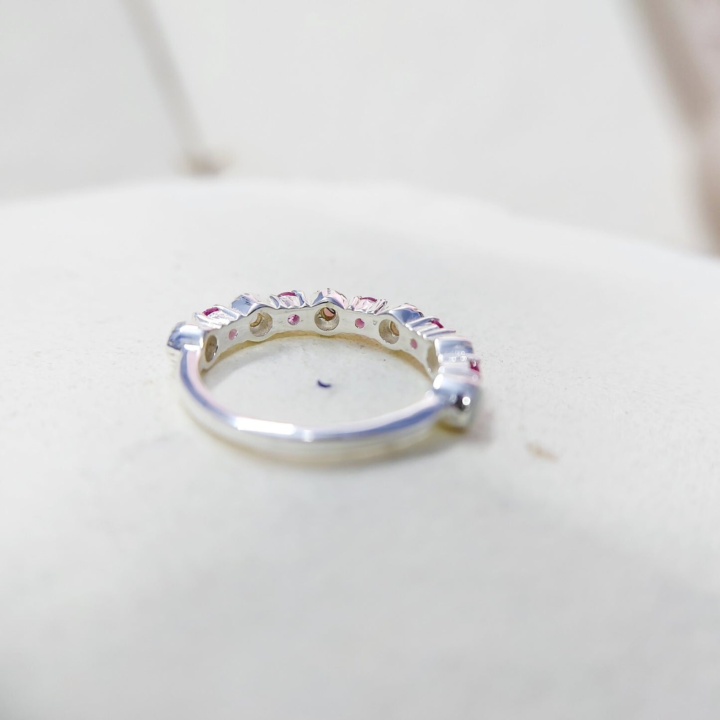 Opal and Ruby Wedding Ring Half Eternity Band Silver Stackable Band Gift Us5~ 15