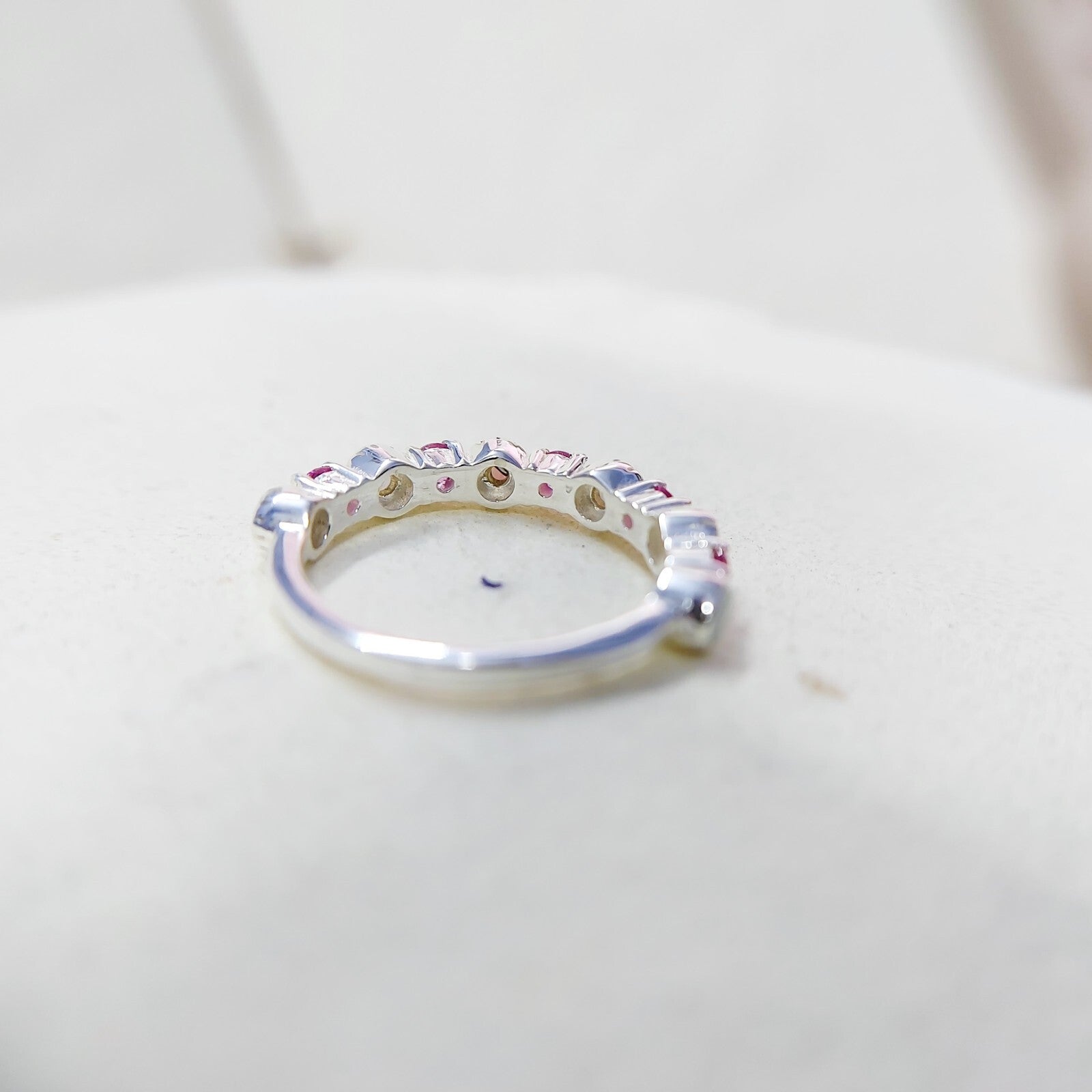 Opal and Ruby Wedding Ring Half Eternity Band Silver Stackable Band Gift Us5~ 15