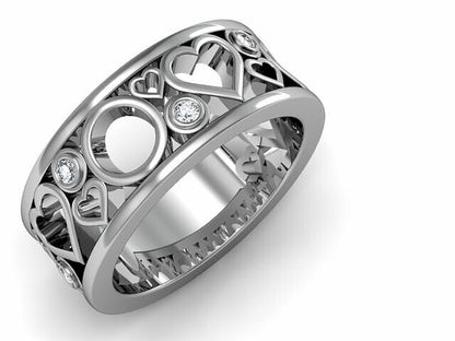 Silver CZ Diamond Heart Band Engagement Ring Gift Love Men Best Friend Us5~ 15