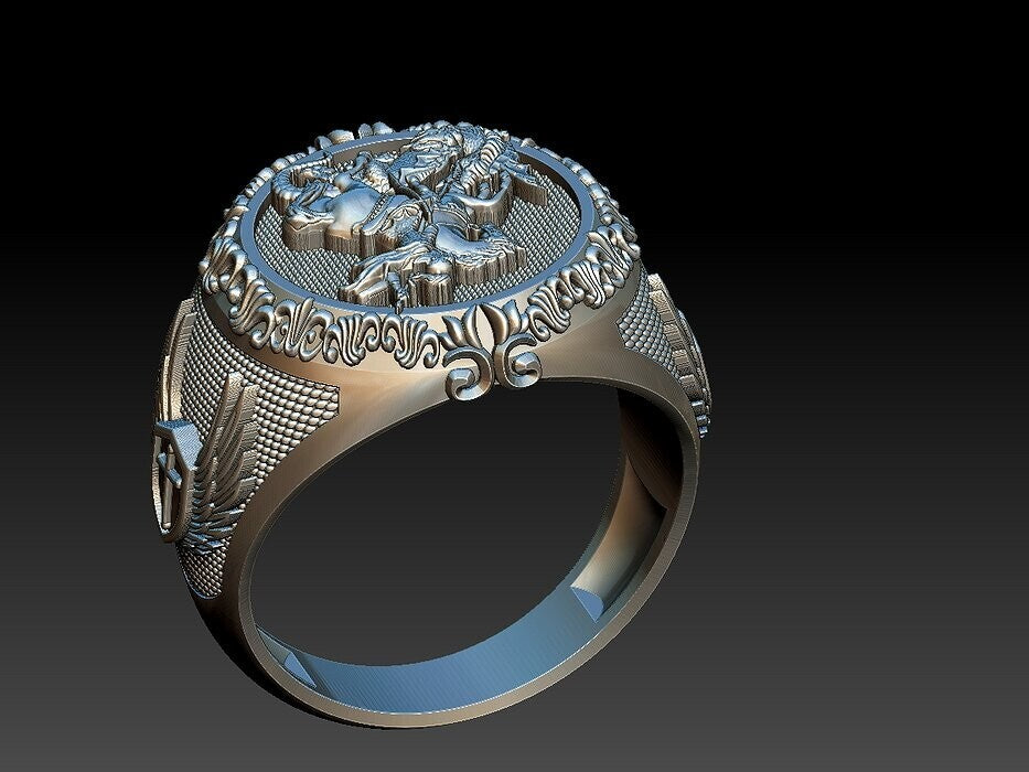 925 Sterling Silver Saint George Ring US5 ~15 Men's Signet Dragon Biker Ring Men