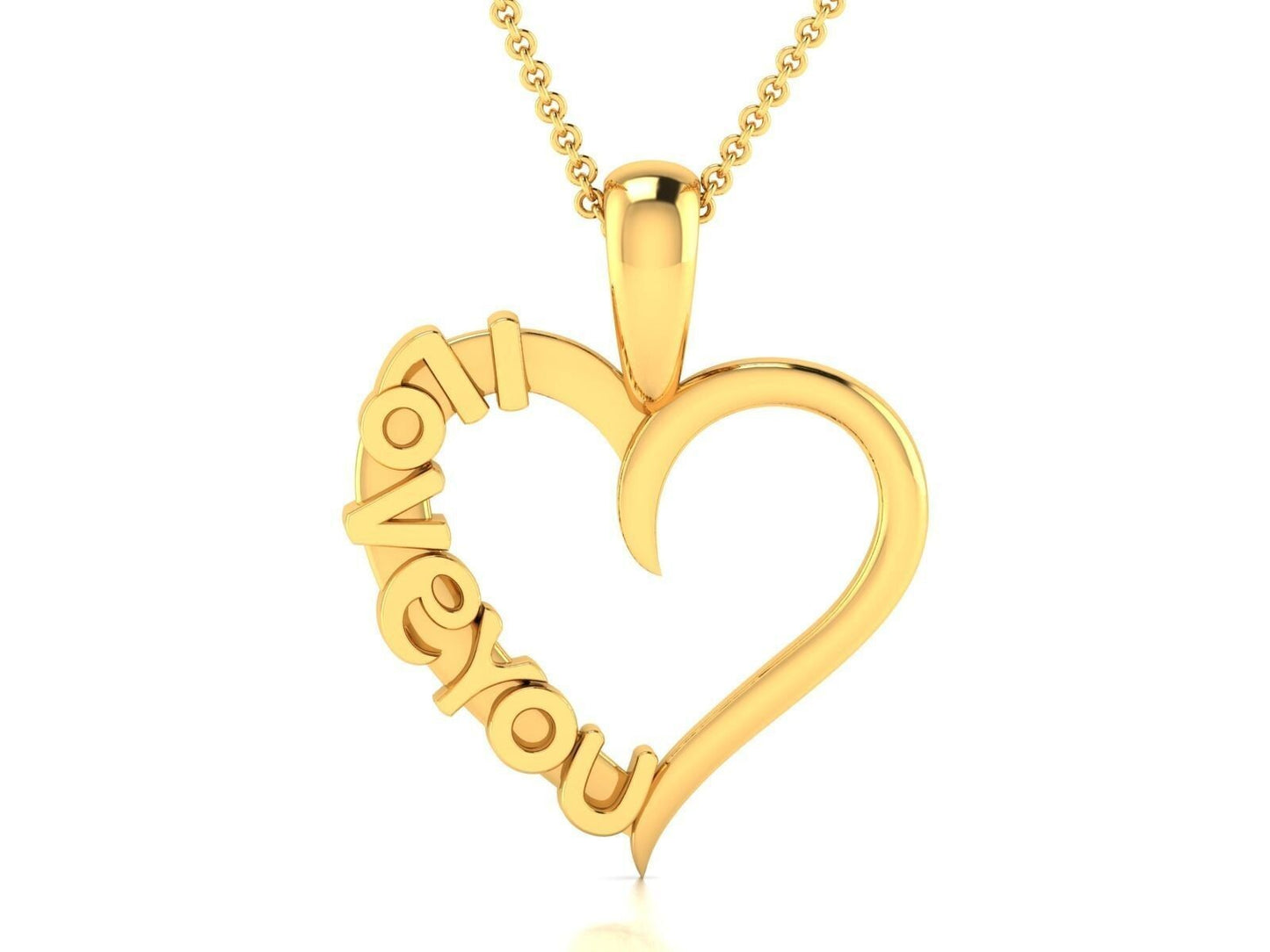 Heart Shape I Love You Brass Pendant Necklace For Women Wife Mom Christmas Gift