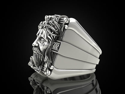 Silver Jesus Christ Cross Ring Religious Jewelry for Men Women US 5-15 Christian