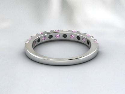 Natural Round Opal And Pink Sapphire Half Eternity Band Fine Silver Wedding Band