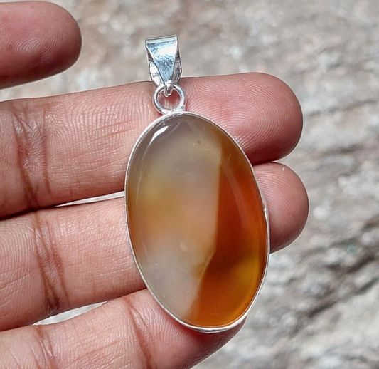 Brown Banded Agate 925 Sterling Silver Pendant,Statement Designer Pendant Gift