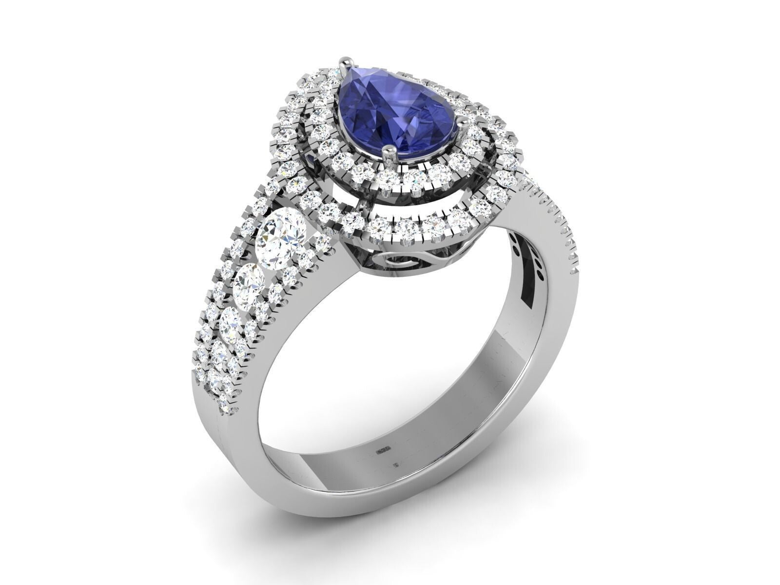 Pear Cut Blue Tanzanite Halo Engagement Band Ring 925 Silver Gift For Her US5-15