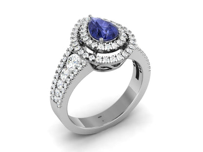Pear Cut Blue Tanzanite Halo Engagement Band Ring 925 Silver Gift For Her US5-15