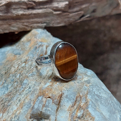Natural Oval Tiger Eye Ring,925 Sterling Silver Men's Tigers Eye Ring