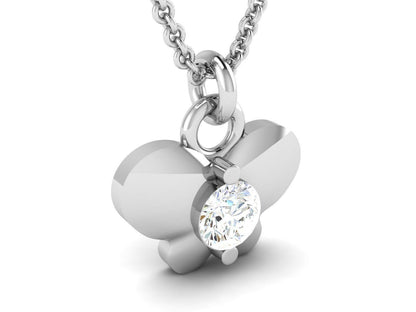 Silver Butterfly Shape Pendant  Round CZ Diamond Necklace Handmade Gift for Her