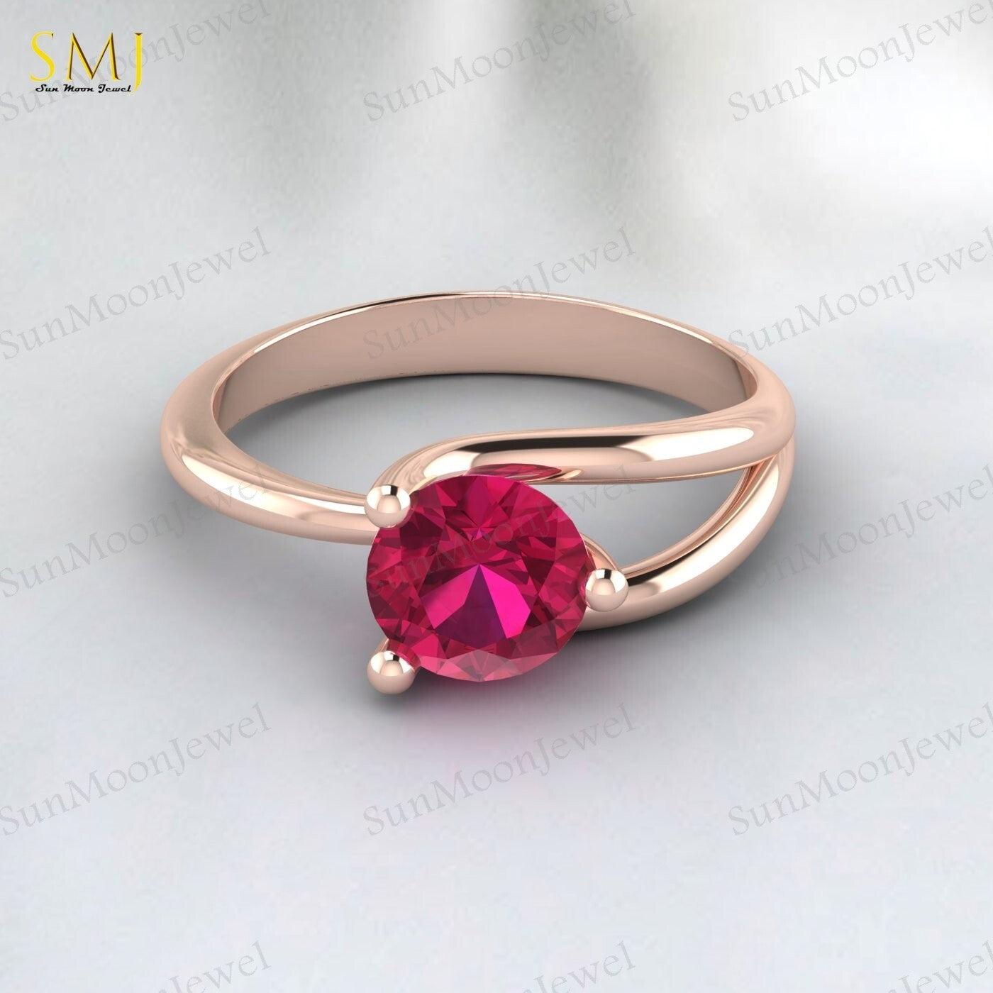 Red Ruby Gemstone 925 Silver Women Ring Lab Created July Birthstone Ring US5~15