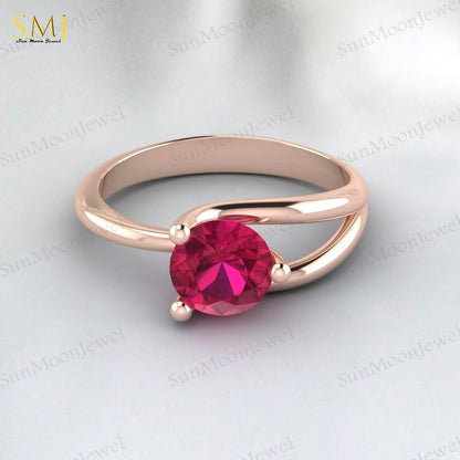 Red Ruby Gemstone 925 Silver Women Ring Lab Created July Birthstone Ring US5~15