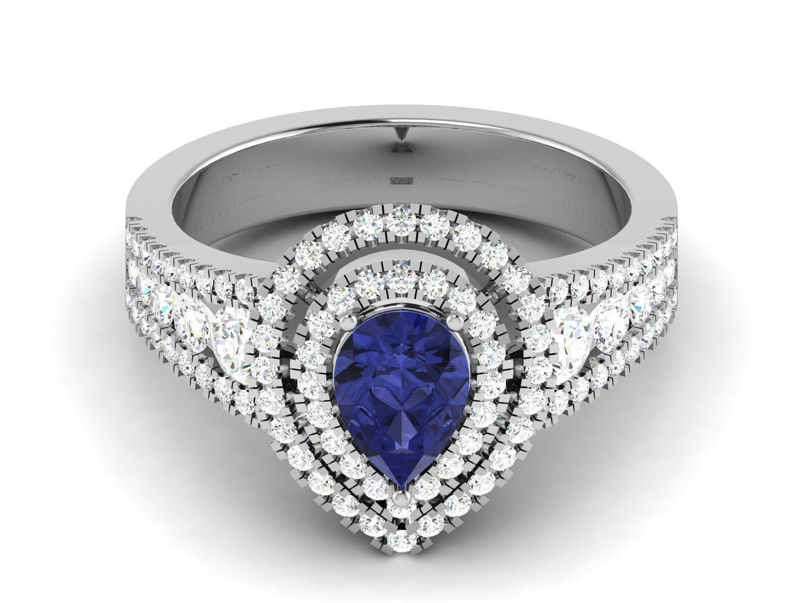 Pear Cut Blue Tanzanite Halo Engagement Band Ring 925 Silver Gift For Her US5-15