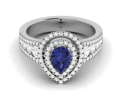 Pear Cut Blue Tanzanite Halo Engagement Band Ring 925 Silver Gift For Her US5-15