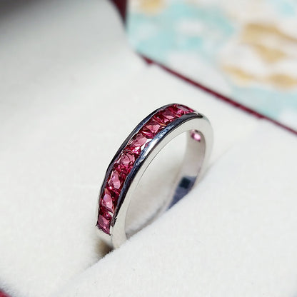 Pink Tourmaline Eternity Band Princess Cut 925 Silver Gift Ring US5~15 Elegant