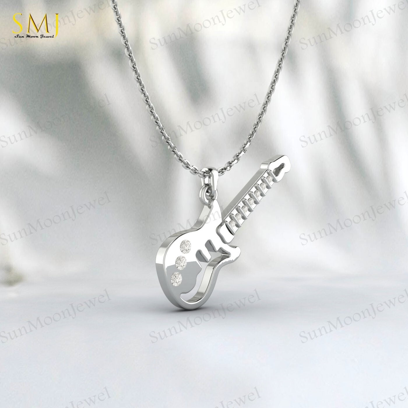 Lab Diamond Guitar Necklace Kids Jewelry Charm Guitar Necklace 925 Silver