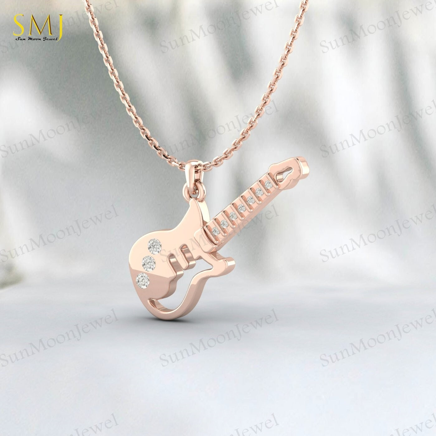 Lab Diamond Guitar Necklace Kids Jewelry Charm Guitar Necklace 925 Silver