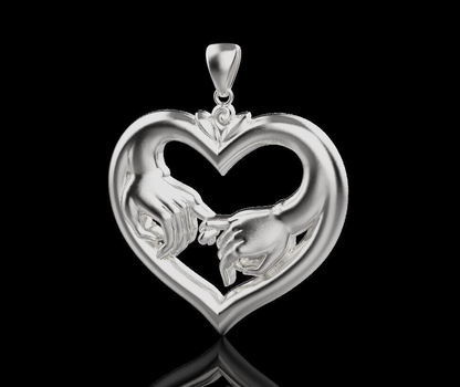 Couple Hand Heart Pendant 925 Sterling Silver Heart Necklace Gift For Friend