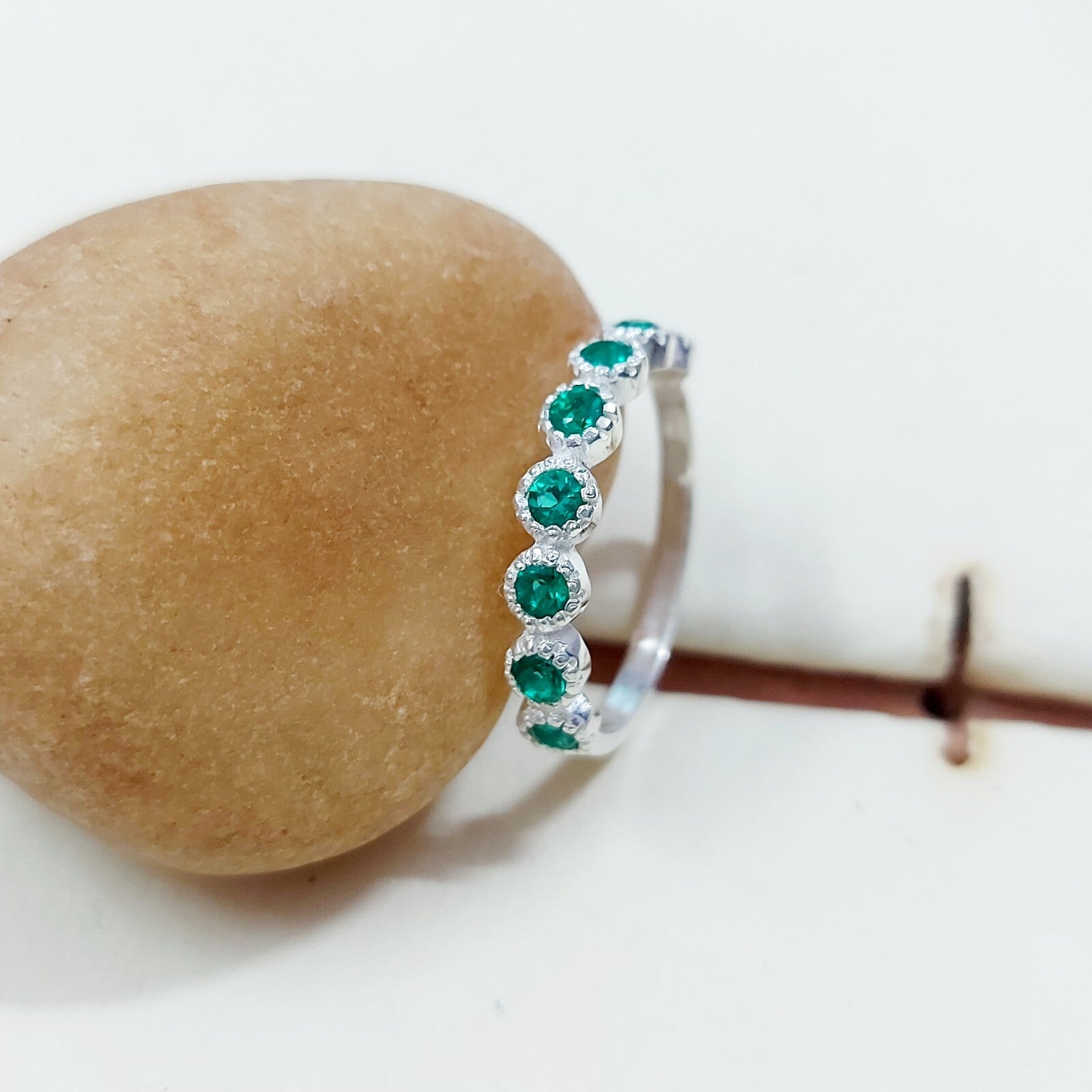 Lab Created Emerald Eternity Band Round Cut Green Emerald Birthstone Ring Us5~15