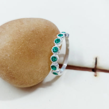 Lab Created Emerald Eternity Band Round Cut Green Emerald Birthstone Ring Us5~15