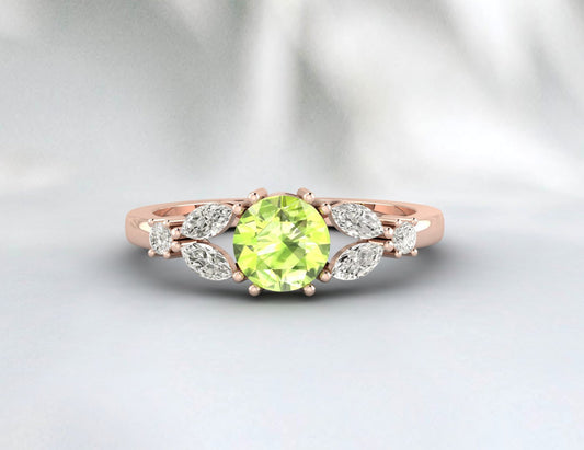 Natural Green Peridot Ring 925 Sterling Silver Leaf Ring Women Wedding Gift 