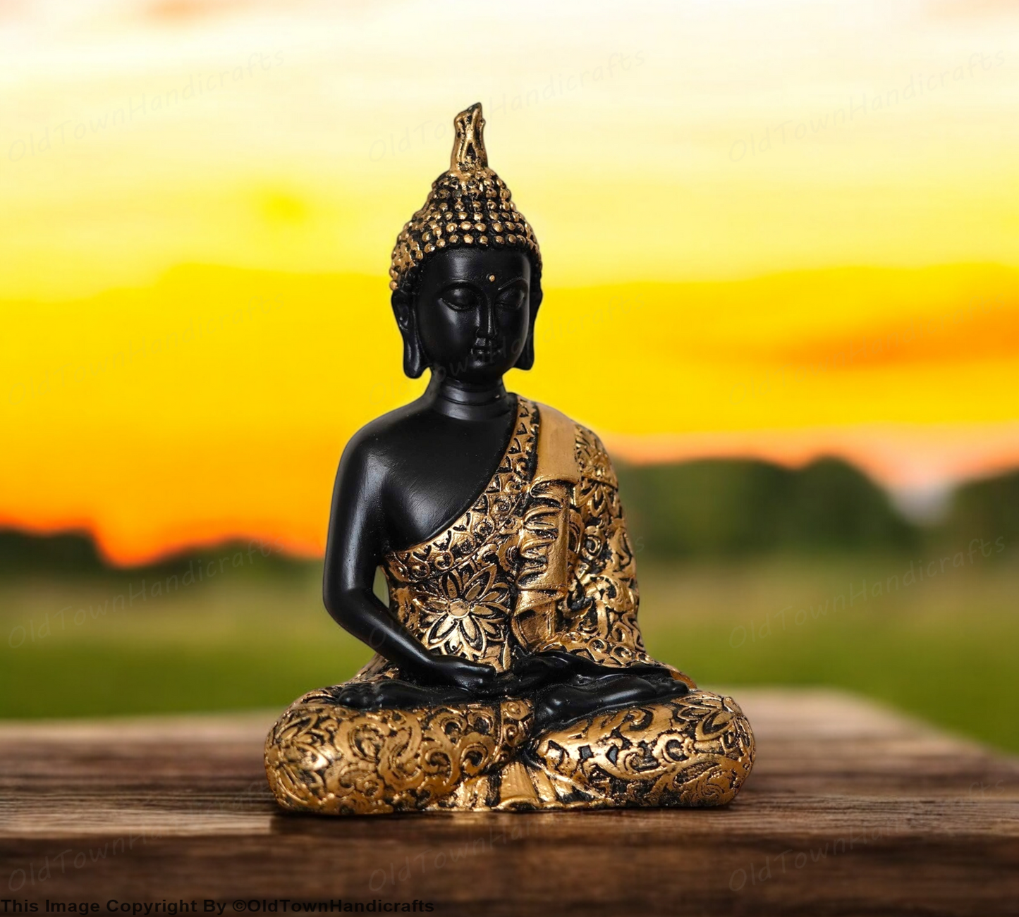 Black & Copper Polyresin Meditating Lord Buddha Statue Ideal for Home Decor Gift
