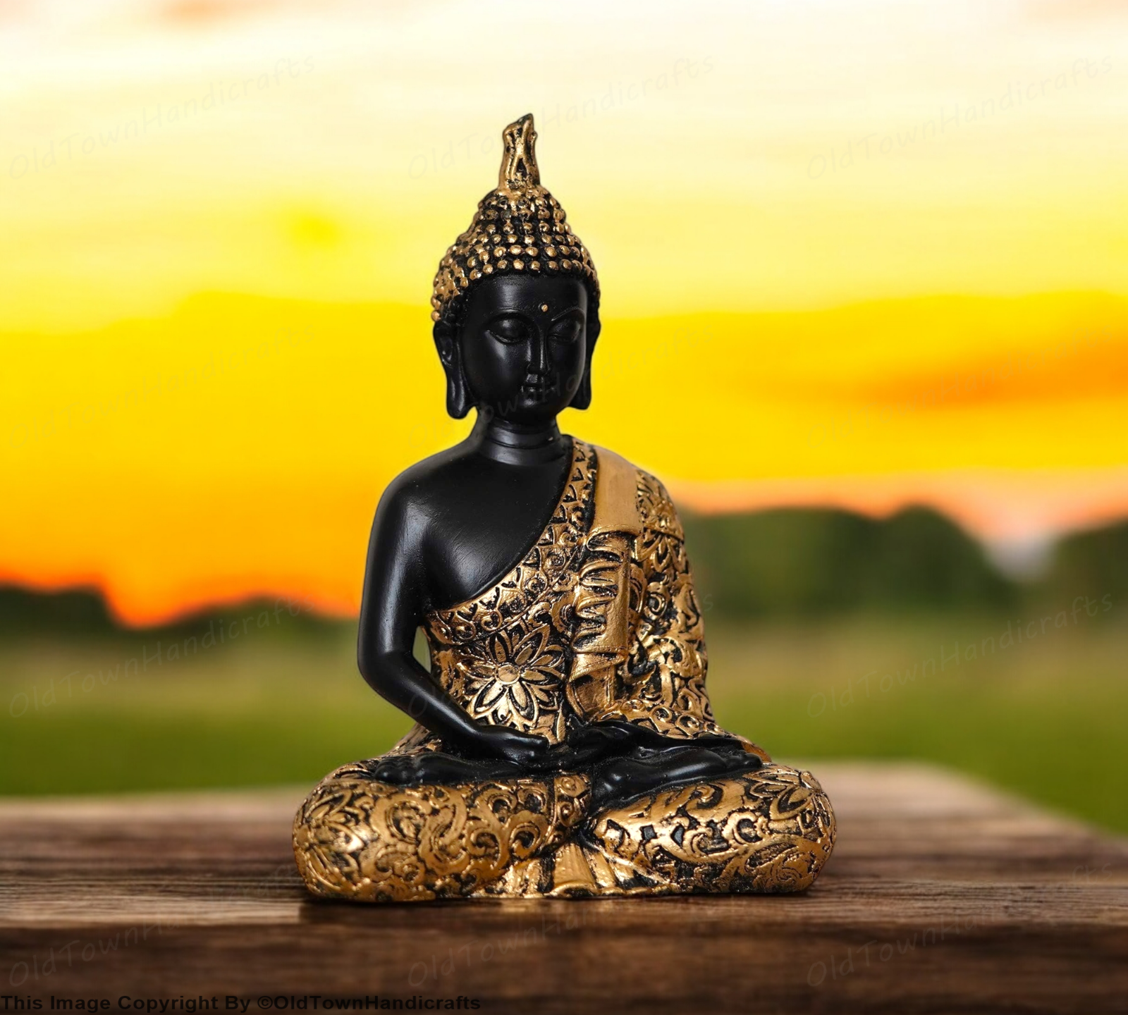 Black & Copper Polyresin Meditating Lord Buddha Statue Ideal for Home Decor Gift