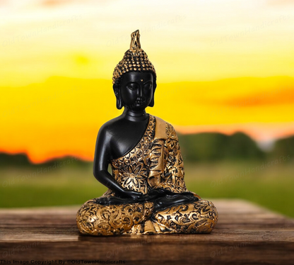 Black & Copper Polyresin Meditating Lord Buddha Statue Ideal for Home Decor Gift