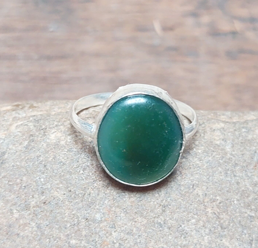 Round Green Agate 925sterling Silver Men's Ring Handmade Jewelry Gift For Men