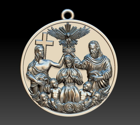 Silver Holy Family Cross Pendant Holy Necklace Handmade Gift Women Baby Family