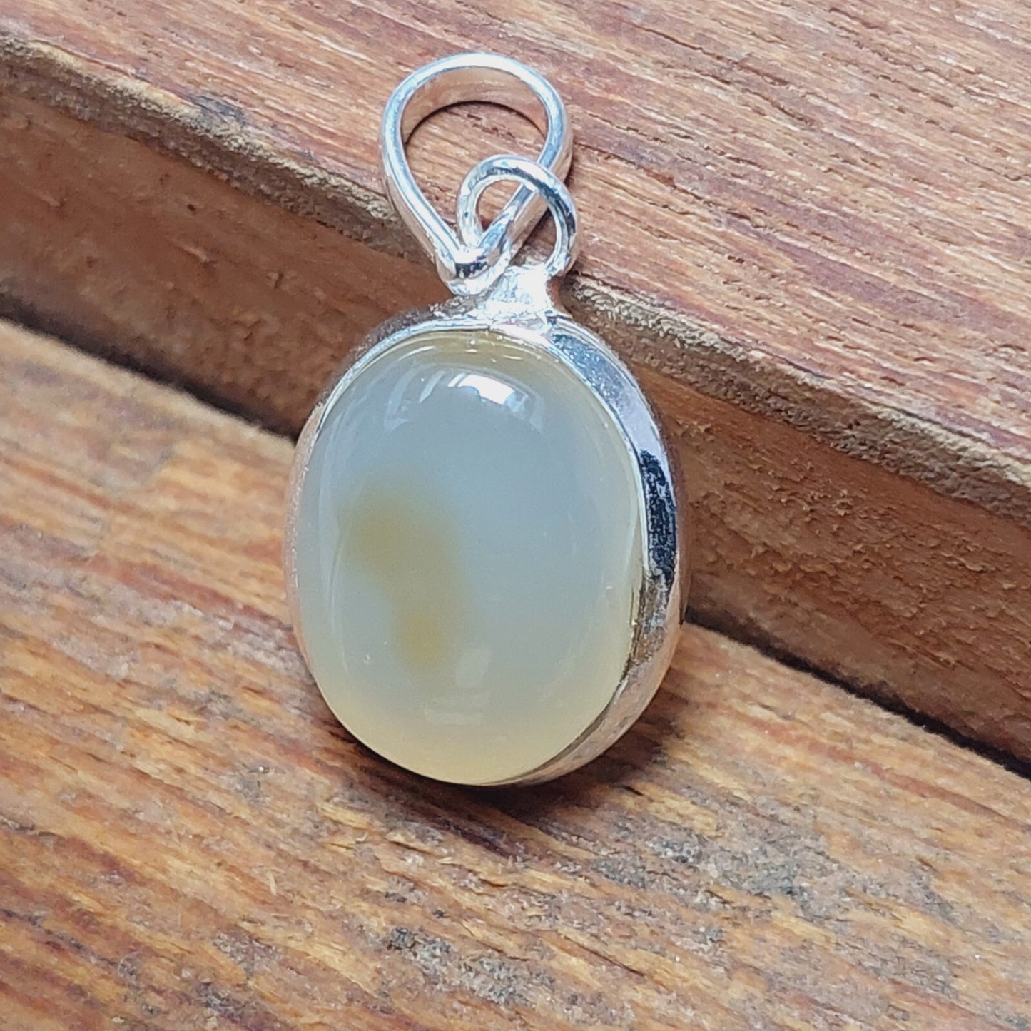 Natural Gray Agate Slice Pendant,925 Sterling Silver Light Gray Agate Necklaces