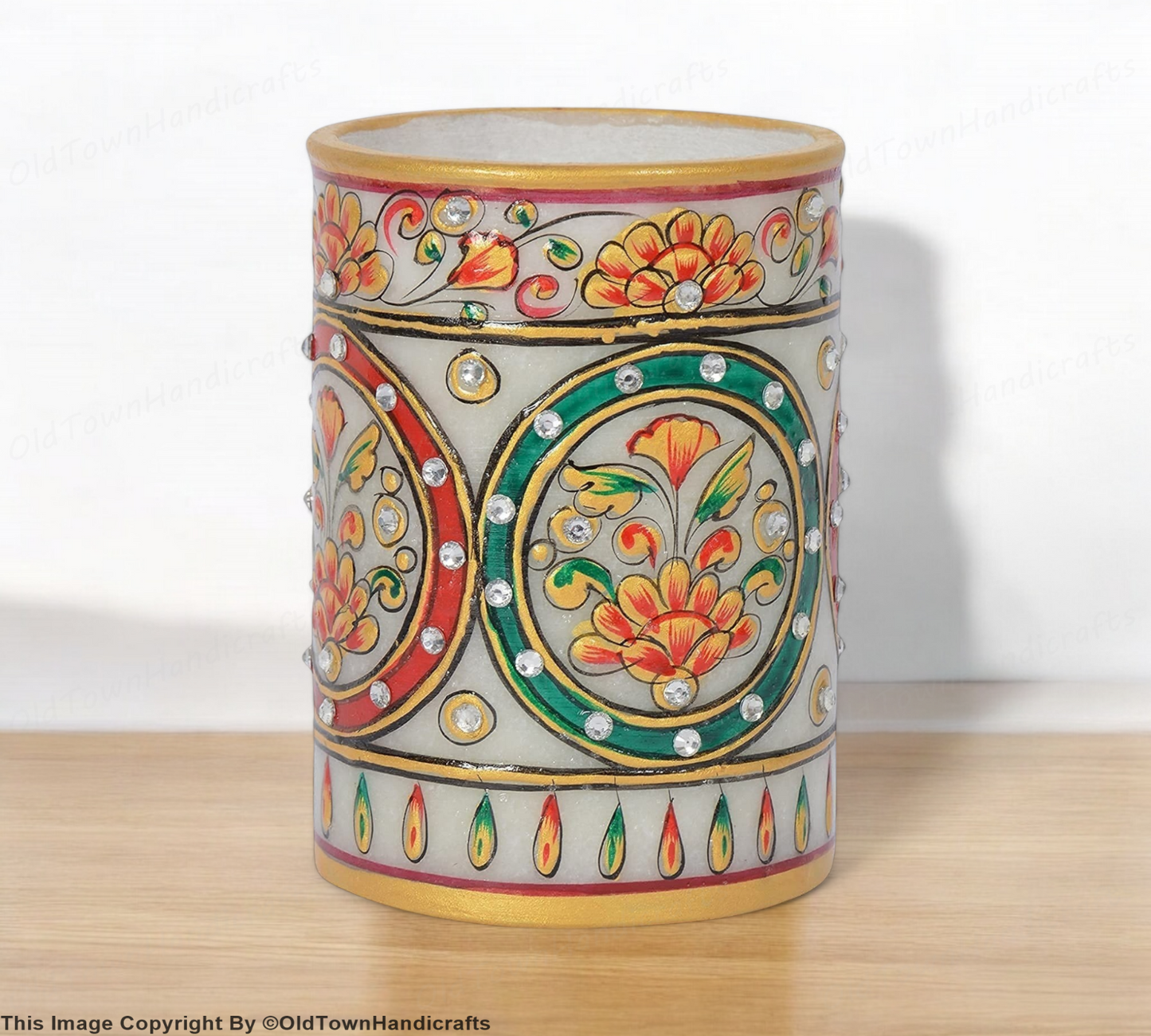Pen Holder Handmade Marble Meenakari Pen Holder Traditional Antique Table Decor
