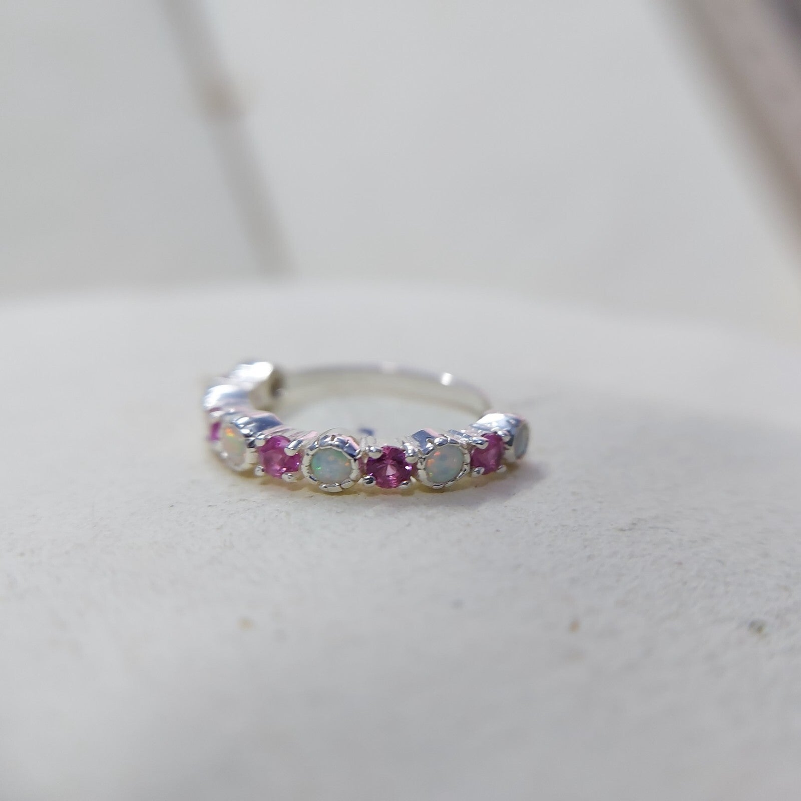 Opal and Ruby Wedding Ring Half Eternity Band Silver Stackable Band Gift Us5~ 15
