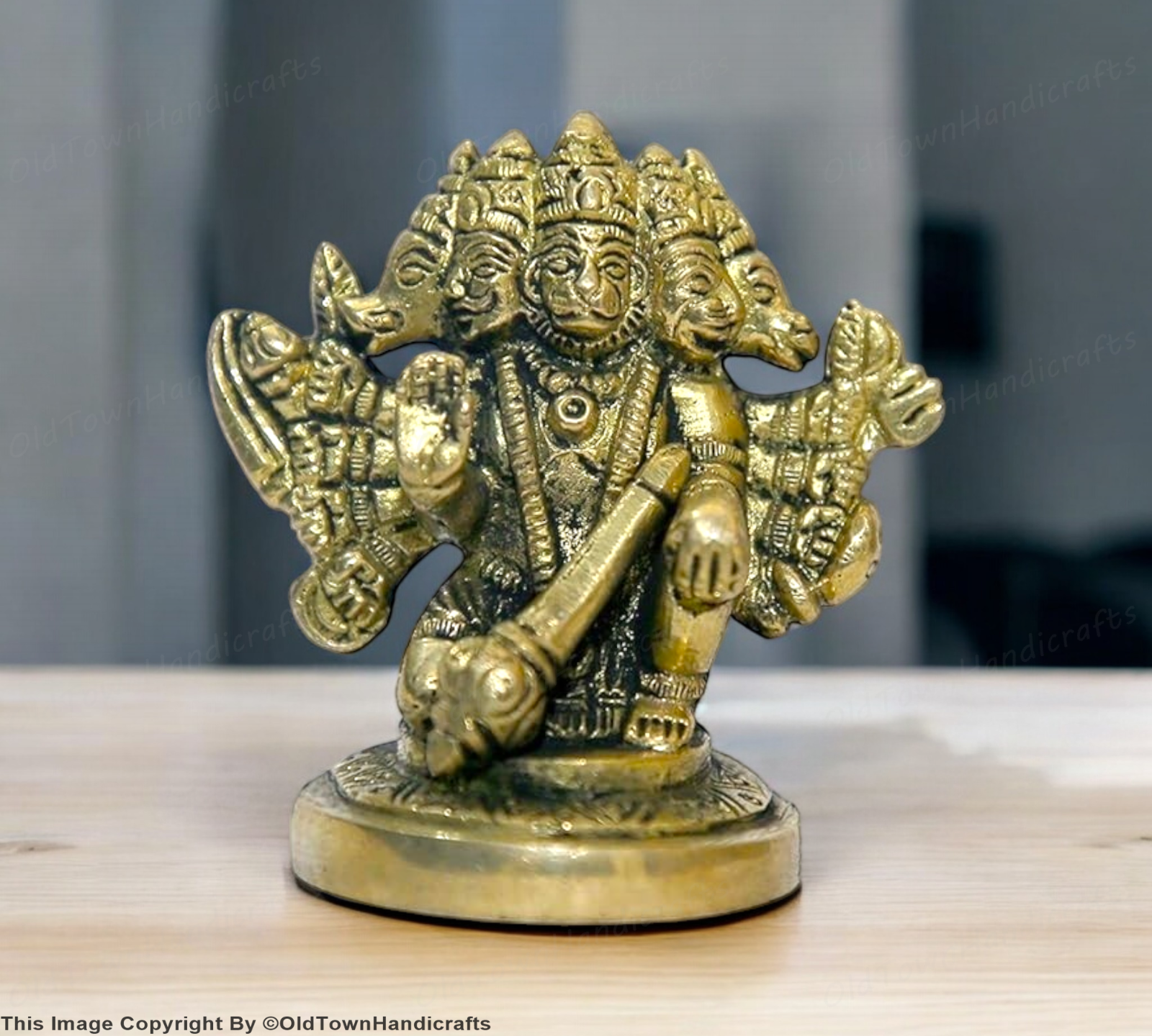 Brass Panchmukhi Hanuman Statue Hanuman Handcrafted for Home Office Decor Gift