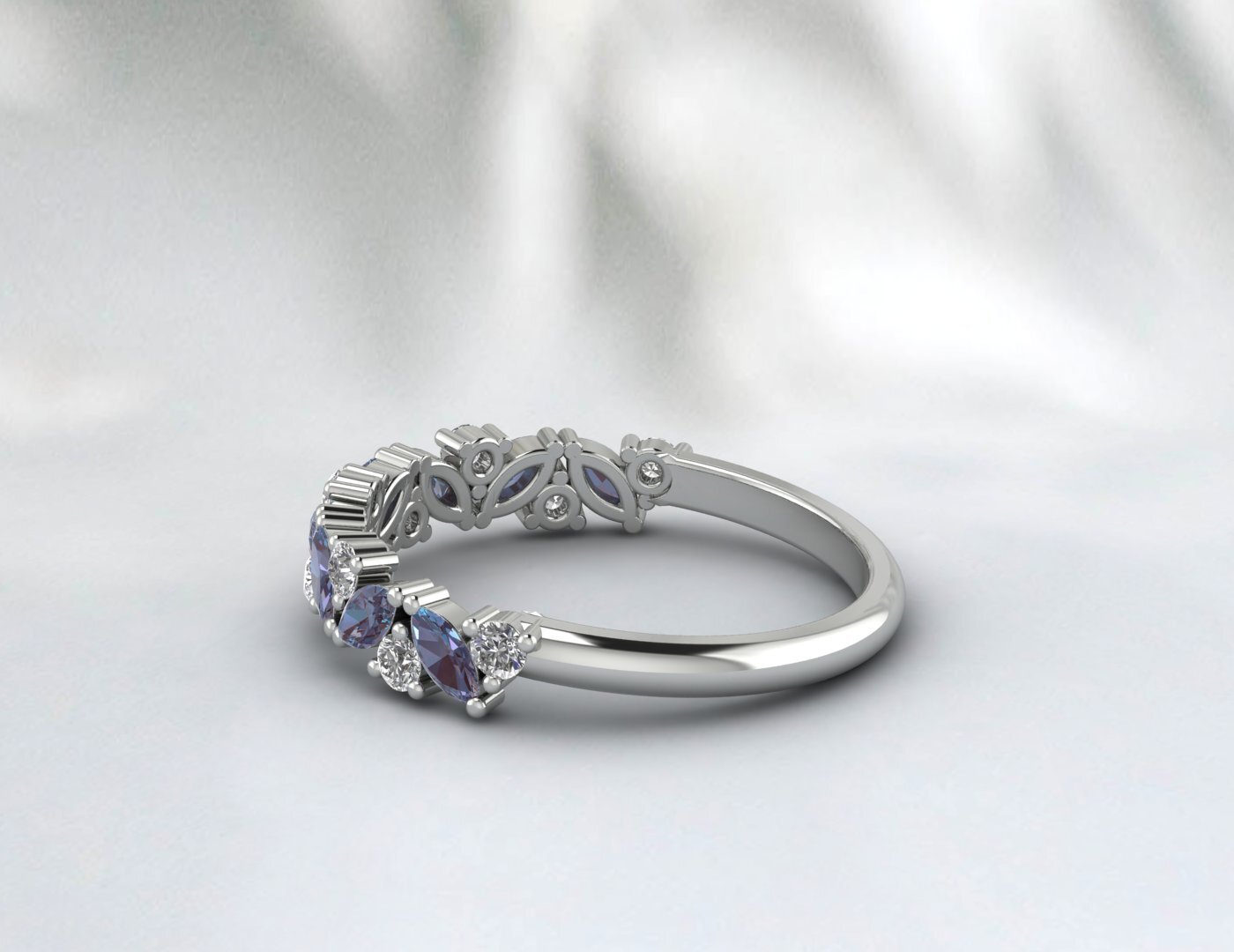 Natural Marquise Alexandrite Wedding Band Half Eternity 925 Silver Birthstone