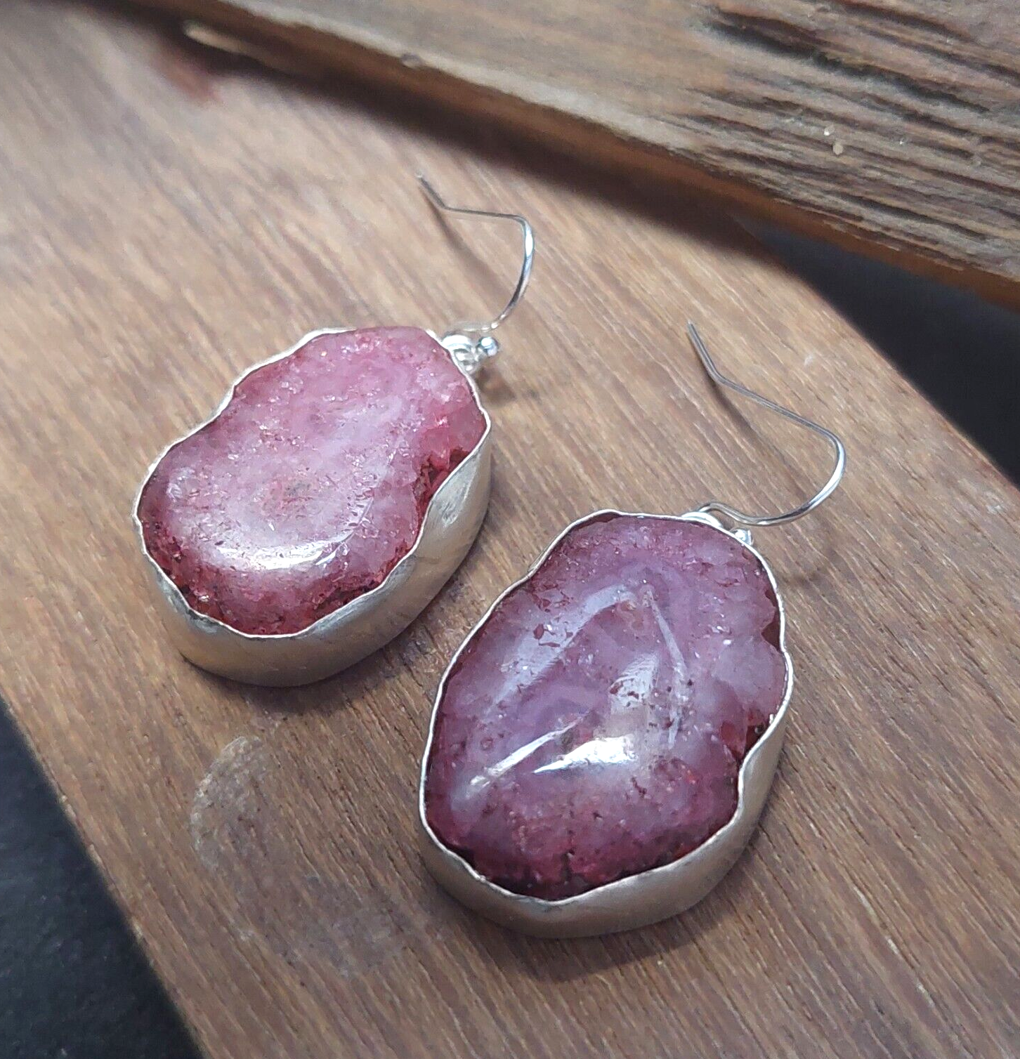 925Sterling Silver Pink Solar Quartz Gemstone Earring Handmade Jewelry For Women